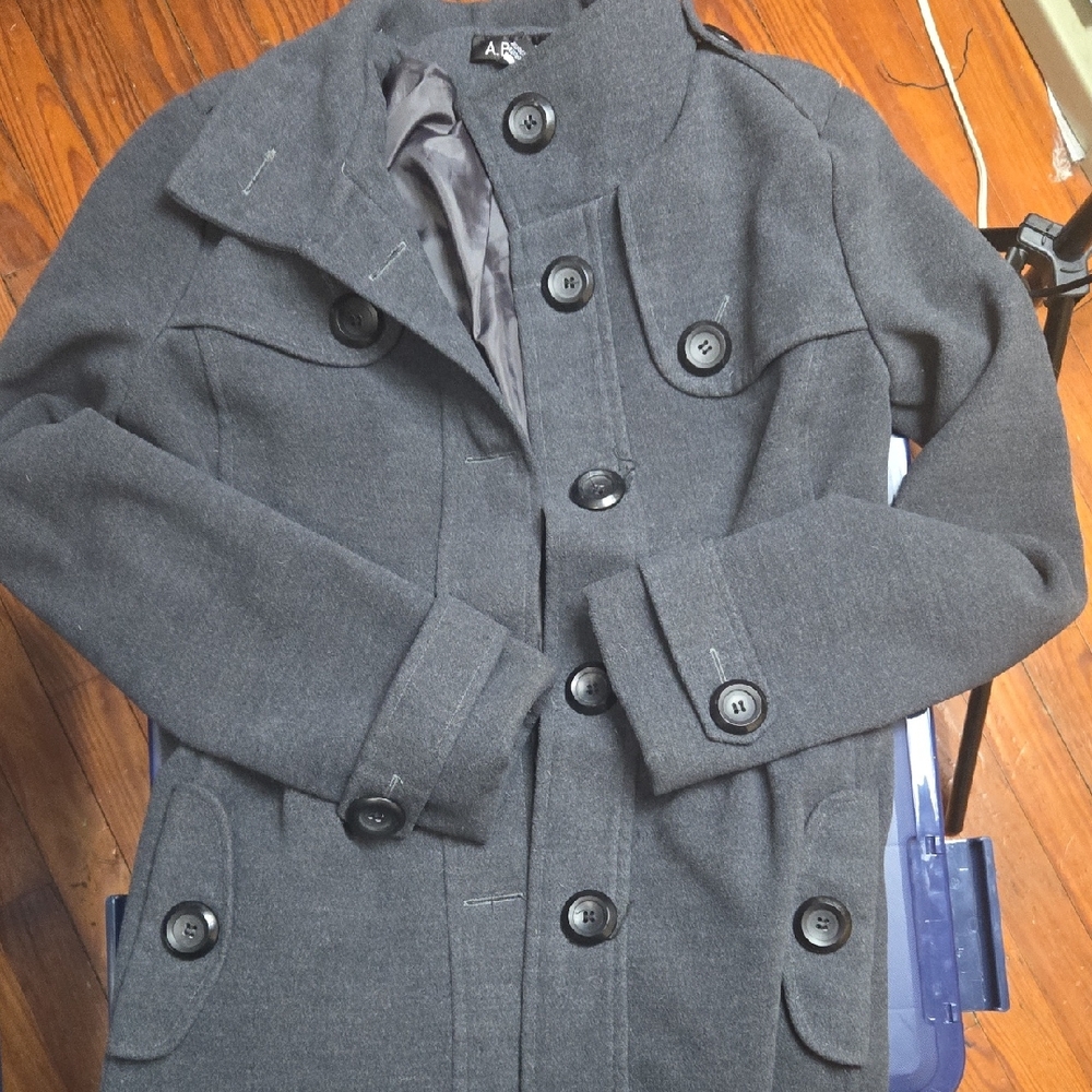 A. Byer Charcoal Gray Double-Breasted Peacoat